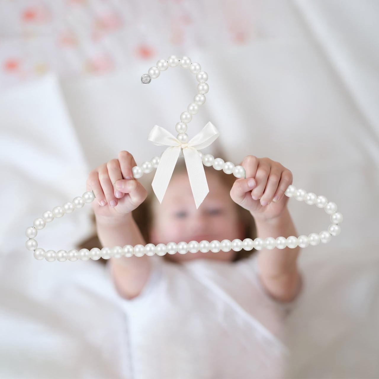 SHAANXIXIAN Pearl Hangers for Baby Girls: Non-Slip Small Pearl Beaded Clothes Hangers for Toddler Kids & Infant Nursery Closet & Pet Clothes - 2 Pack, 12x7.5 Inch