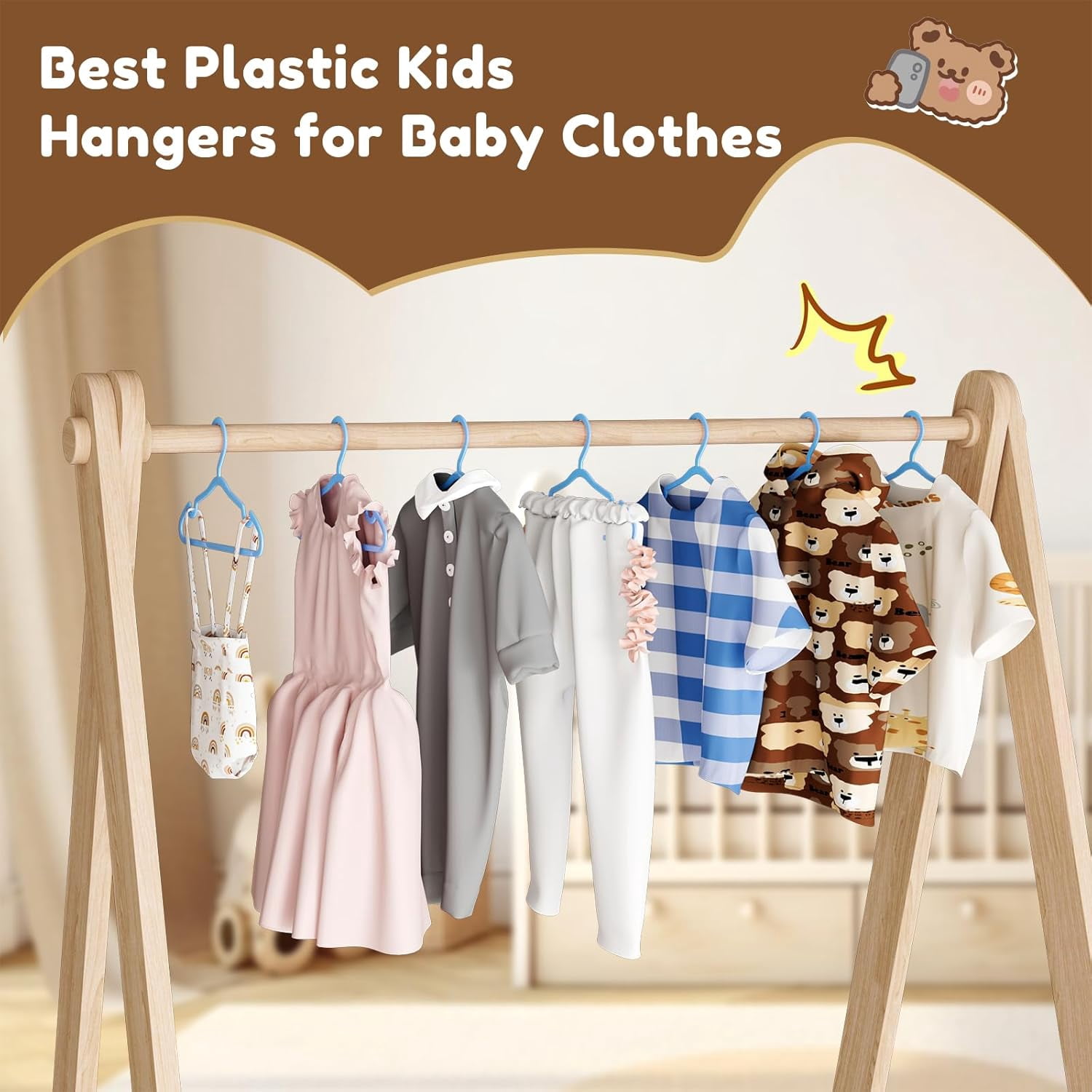 SHAANXIXIAN Plastic Kids Hangers - 50 Pack Non-Slip Baby Clothes Hangers for Closet, Toddler & Newborn Clothing Pants, Skirts, Coats (Blue)