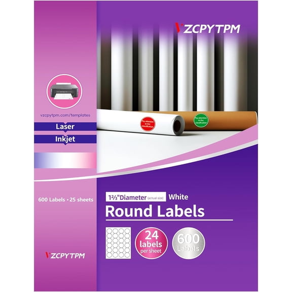 SHAANXIXIAN Printable Round Labels 1-2/3" Diameter,600 Customizable Circle Stickers,for Spice Jars,Canning, Envelope Seals,Logo Stickers,Printer for Inkjet & Laser