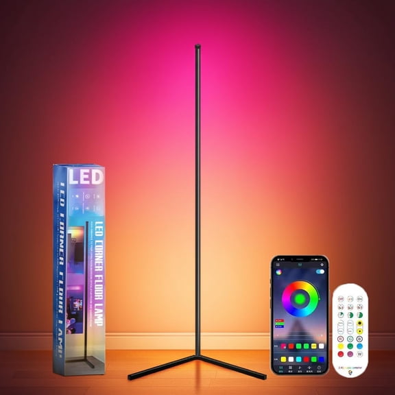 SHAANXIXIAN RGB Corner Floor Lamp, Smart App and Remote Control Color Changing Ambience Light Music Sync, LED Lamp with 16 Million Colors for Bedroom, Living Room Gaming Room.