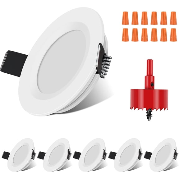 SHAANXIXIAN RV Boat Recessed Ceiling Light 6 Pack 12V LED Puck Light with Hole Puncher DC 12V 3W Full Aluminum Downlights for Under Cabinet Camper Vans RV Interior Lighting,5500-6000k