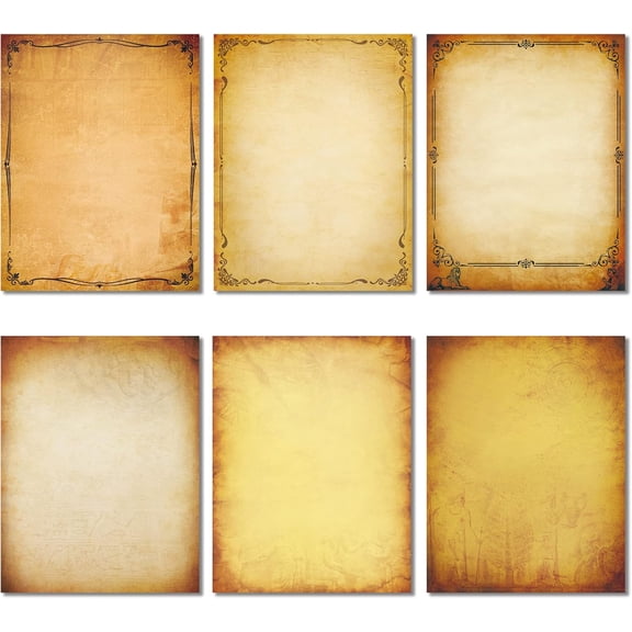 SHAANXIXIAN Realistic Vintage Stationery Paper 102 Pieces - 32lb / 120gsm Heavy Weight Writing Stationary 8.5" x 11", 6 Antique Parchment Design, Printer Friendly, Both Sides Printed, Old Looking