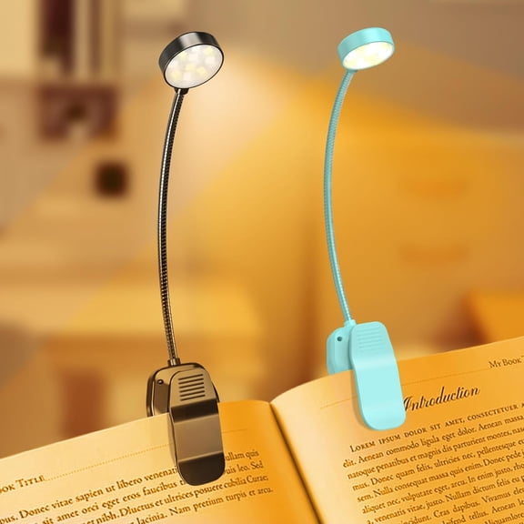 SHAANXIXIAN Rechargeable Clip-On Book Light, 10-LED Bed Reading Lamp with 3 Color & 3 Brightness, USB-C, Up to 30-Hour Runtime, 360 Gooseneck, Ultralight 1.4oz, Great Stocking Stuffers, Black & Blue