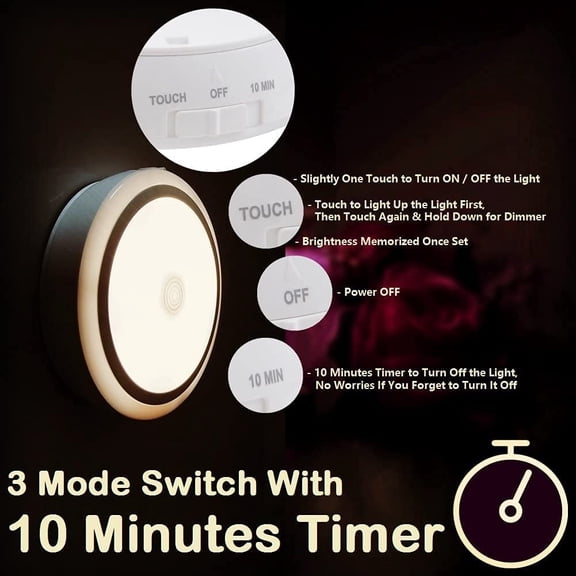 SHAANXIXIAN Rechargeable Touch Light with Timer, Dimmable Kids Baby Nursery Night Light Lamp, Stick-on Anywhere LED Push Tap Light for Closet Cabinet, Brightness Memory, Warm White Light