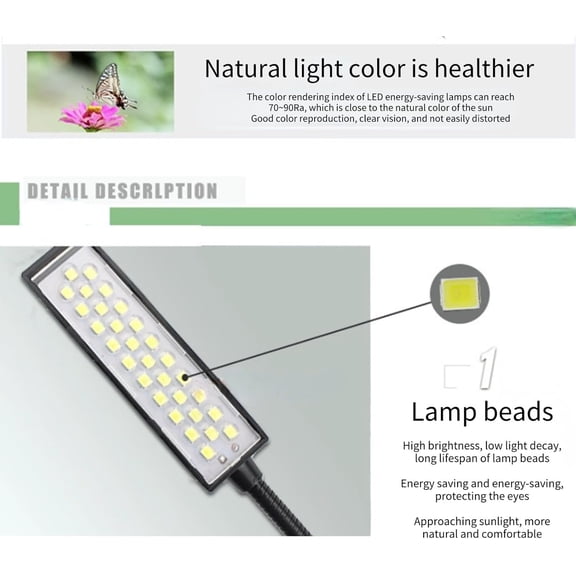 SHAANXIXIAN Sewing Machine Light, 30LED Flexible Gooseneck Arm Work Light with Magnetic Mounting Base, Multifunctional LED Light for Reading Workbench Lathe Drill Press Gray and car Repair