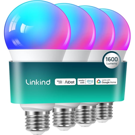 SHAANXIXIAN Smart Light Bulbs, 1600LM (100W Equivalent) A21 Smart Bulb, Compatible with Alexa & Google Home, 14W E26 RGBTW Color Changing Bulb with Music Sync, 2.4GHz Wi-Fi & Bluetooth, 4Pack