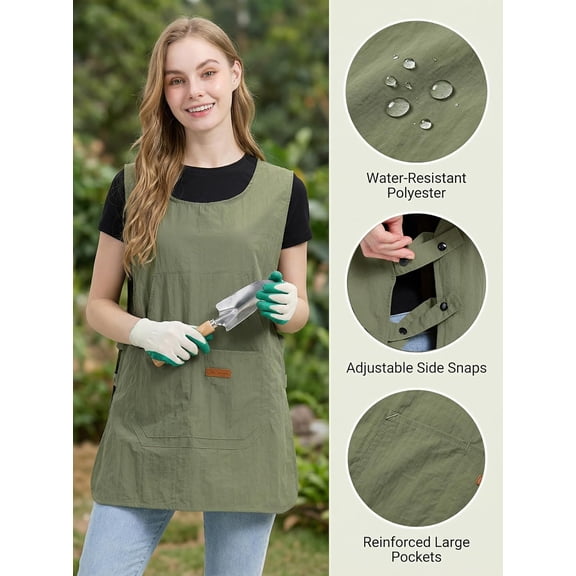 SHAANXIXIAN Smock Apron Unisex Waterproof Cobbler Apron with 3 Large Pockets Side Buttons for Kitchen Work
