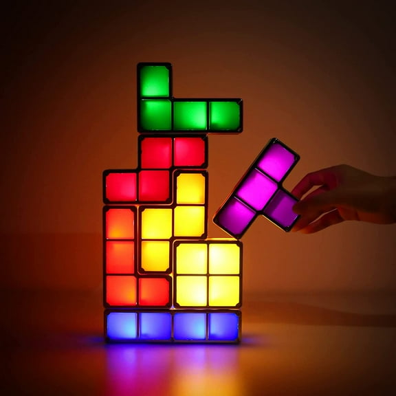 SHAANXIXIAN Stackable Night Light, Stackable LED 7 Colors 3D Puzzles Night Light Induction Interlocking Desk Lamp, DIY Tangram Light Blocks Puzzles lamp for Bedroom Decor (US Plug)