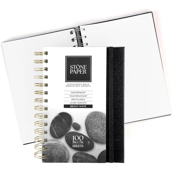 SHAANXIXIAN Stone Paper Sketchbook, Spiral Bound Stone Paper Notebook No Lines, 5x7 Waterproof Journal, Aesthetic Sketchbook Blank Pages for School, Work, Drawing, Sketching - Black, 100 Sheets