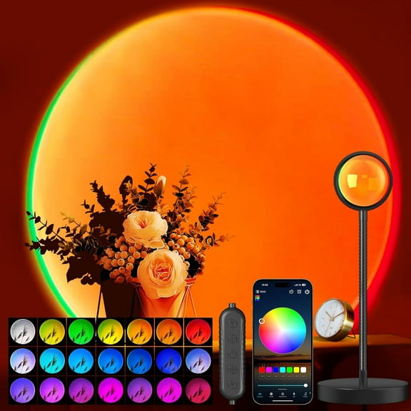 SHAANXIXIAN Sunset Lamp Projector with APP & Button Control, 360 Degree Rotation Multiple Colors Changing LED Lamp Night Light, Sunset Light for Bedroom Decor/Party/Tiktok Live/Room Decor