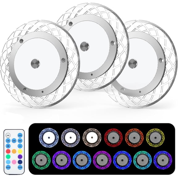SHAANXIXIAN Upgrade 600LM RV Lights Interior, RV Ceiling Dome, 3 Color Temperatures,8 Multi-Color Side Lights, Fixture with Dimmer Switch for Cabinet Camper Van Truck Boat (Multicolor-3 Pack)