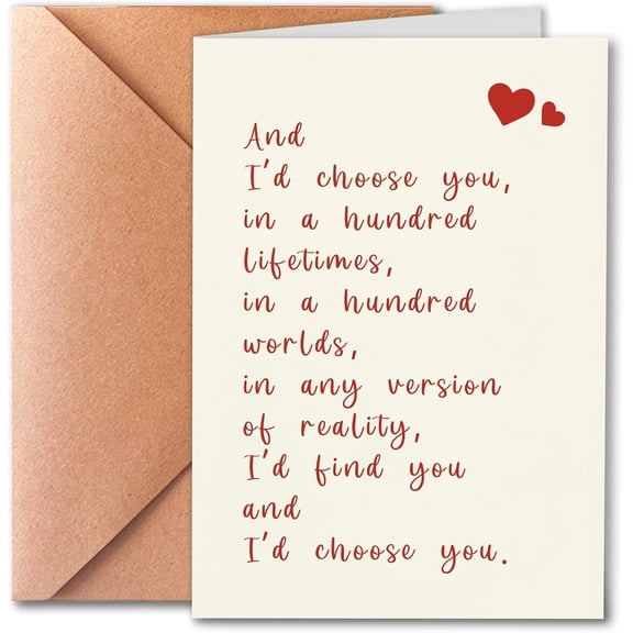 SHAANXIXIAN Valentine's Day Card for Husband Wife, And I'd Choose You Romantic Poem Anniversary Card, 5x7 Premium Love Note for Boyfriend Girlfriend, 1st Paper Anniversary Keepsake with Envelope