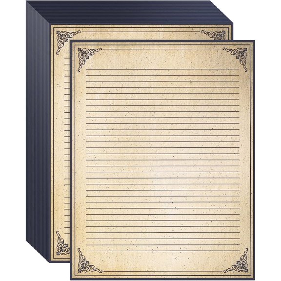 SHAANXIXIAN Vintage Lined Paper - 8.5 x 11 In, Brown, 48 Sheets - Calligraphy Paper, Fancy Stationery & Letter Writing Stationery for Love Letters & Invitations