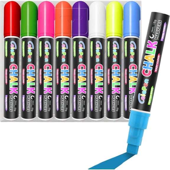 SHAANXIXIAN Window Chalk Markers for Cars Glass Washable, 8 Colors Jumbo Liquid Chalk Marker Pens with 10mm 3 in 1 Nib Wide Tip, Chalkboard Markers Car Window Paint Pen for Auto, Mirror, Poster