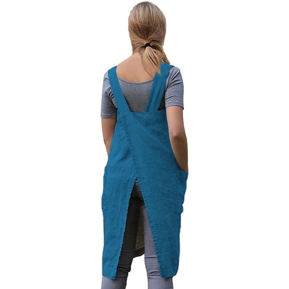 SHAANXIXIAN Women's Practical Cross Back Pinafore Apron with Large Pockets Home Kitchen,Restaurant,Coffee House,Cooking,Gardening