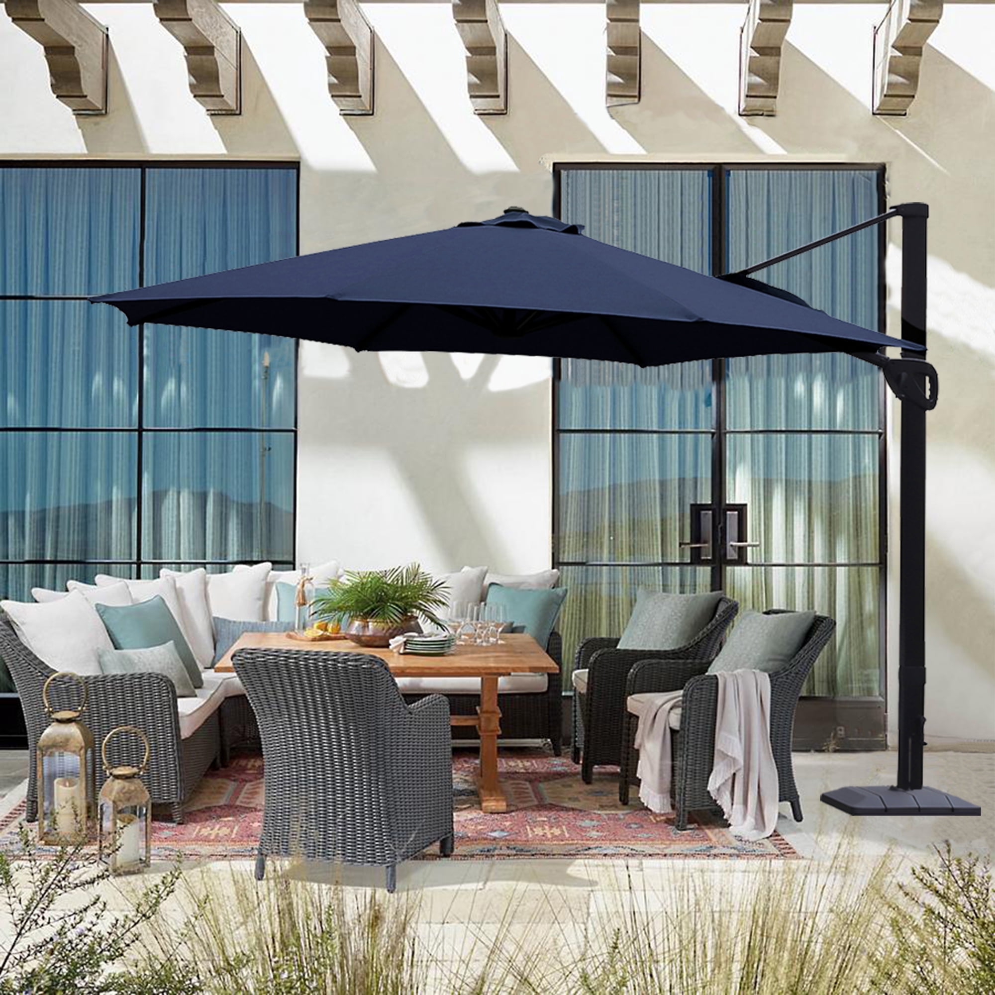 SHADE&FLAME 11 ft Deluxe Patio Offset Umbrella Aluminum Outdoor Cantilever  Umbrella Hanging Umbrellas with Heavy Duty Base,Fade Resistant,Infinite ...