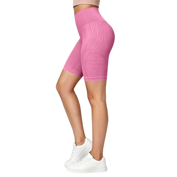 SHAFX Biker Shorts Women 3D Texture Pants Knee Length Capri Running Trouser Compression 3d Shorts High Waisted Pants Fitness Outdoor Booty Tights Butt Lifting Pink XXL
