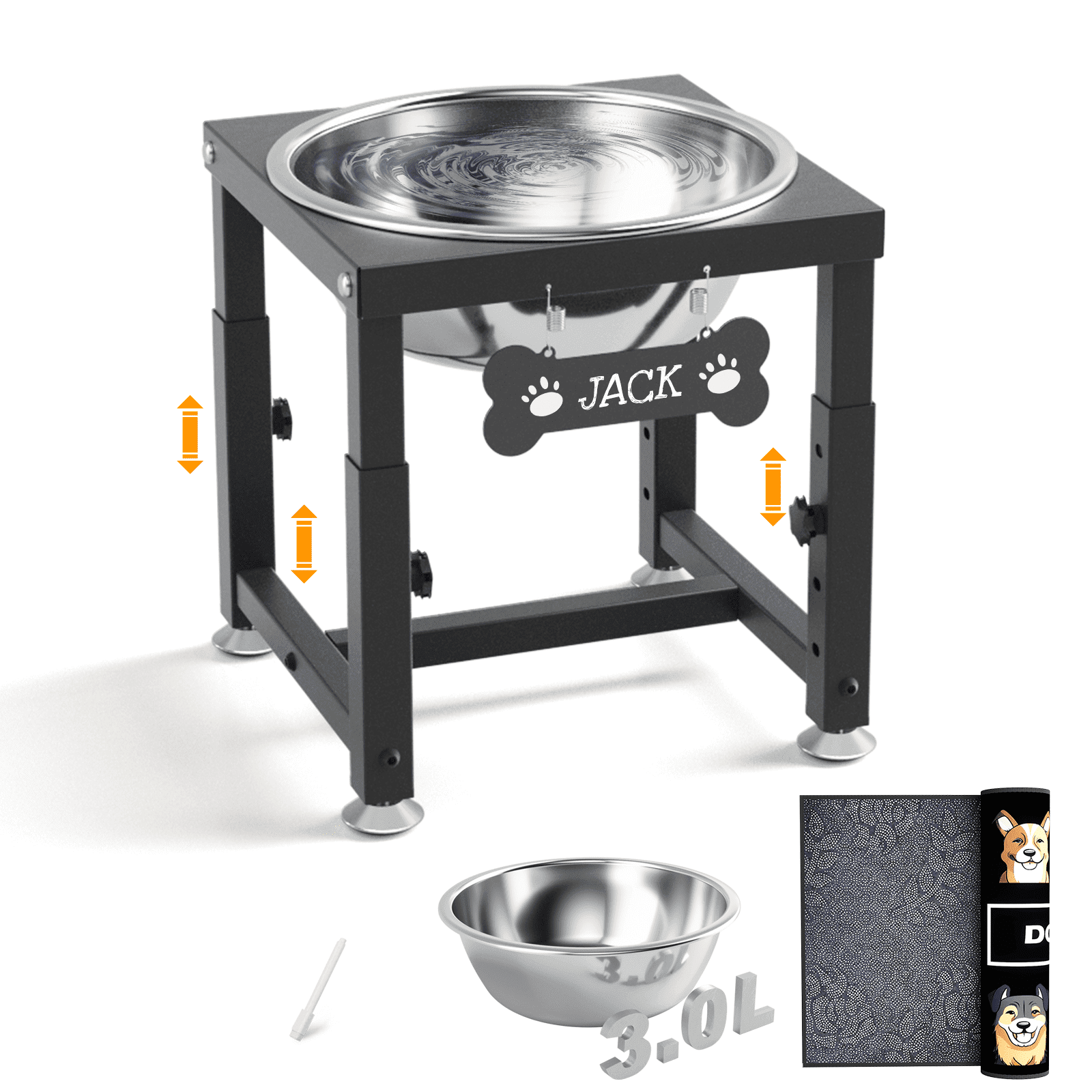 SHAINFUN 0.8-Gallon Raised Dog Water Bowl, with Anti-Spill Mat, 4 Heights 8-12.2", Indoor/Outdoor, Easy Clean