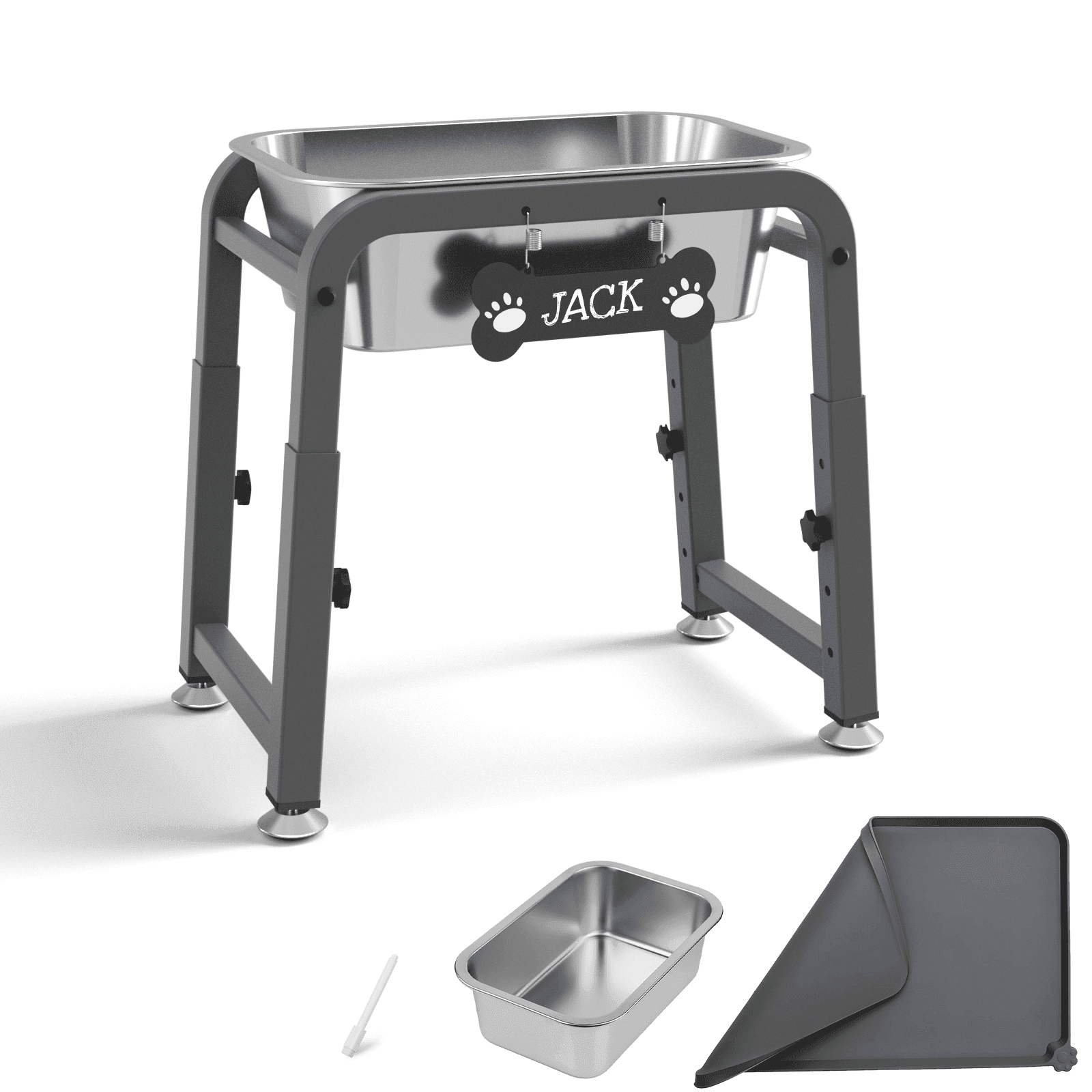SHAINFUN 1.2-Gallon Adjustable Raised Dog Water Bowl 11-17", Dog Bowl with Anti-Splash Mat, Easy Clean, Indoor/Outdoor
