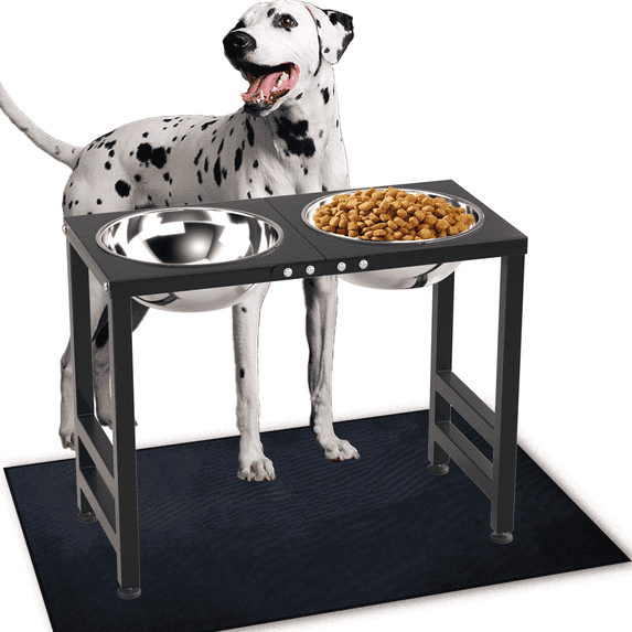 SHAINFUN Metal Elevated Dog Bowls, Raised Dog Bowl Stand with Mat and ???????????? Dog Bowls, 17" Tall Dog Food Feeder