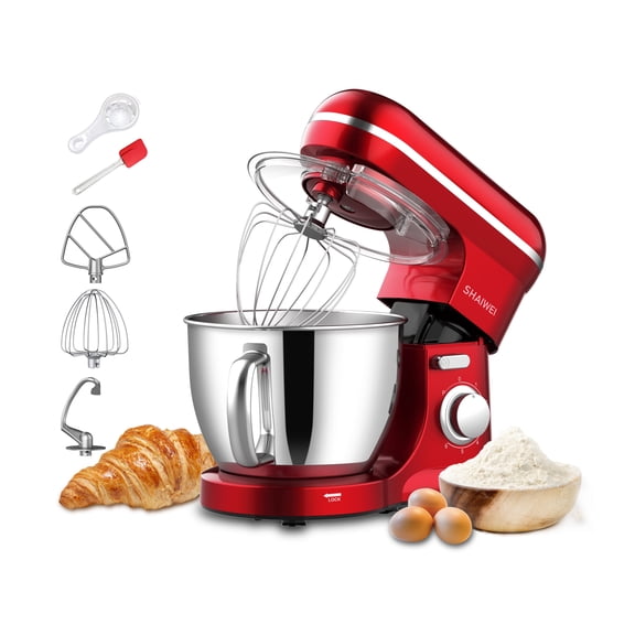 SHAIWEI 7QT Tilt-Head Stand Mixer 6 Speed Mixers Kitchen Electric Stand Mixer with Bowl, Dough Hook, Beater, Whisk for Baking Red