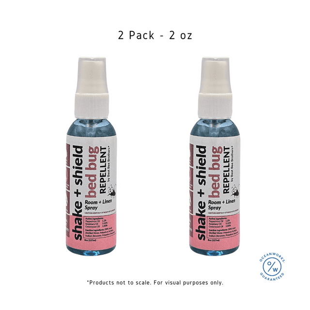 SHAKE + SHIELD Natural Bed Bug Room and Linen Spray Essential Oils TSA Travel Size 2oz 2 Pack by