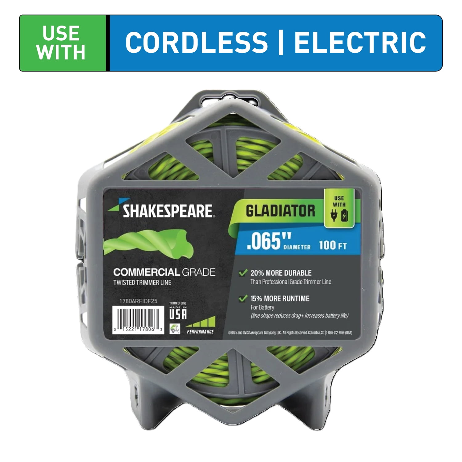 SHAKESPEARE 0.065" x 100' Commercial Trimmer Line - Green, Hurricane-Shaped (1 Count)