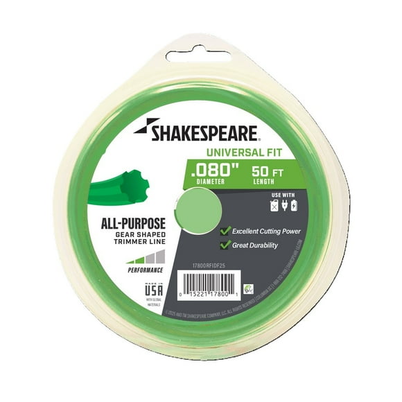 SHAKESPEARE 0.080" x 50' All Purpose Trimmer Line - Green, Gear-Shaped (1 Count)