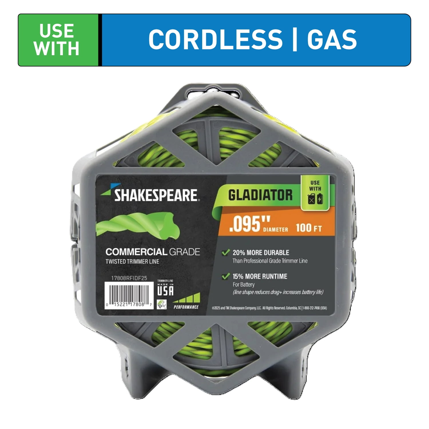 SHAKESPEARE 0.095" x 100' Commercial Trimmer Line - Green, Hurricane-Shaped (1 Count)