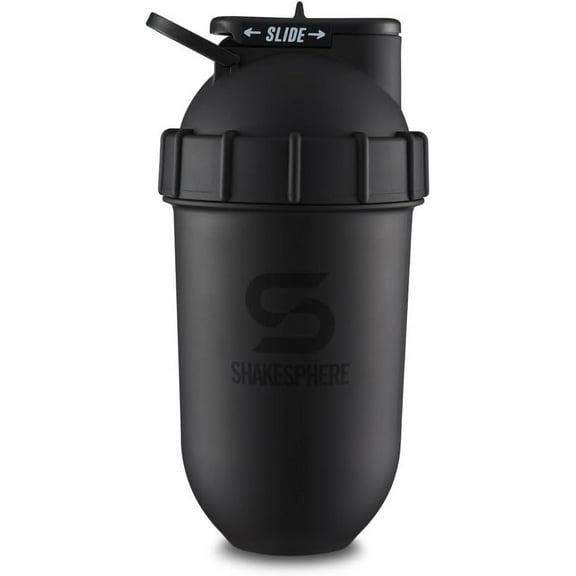 SHAKESPHERE Tumbler: Protein Shaker Bottle and Smoothie Cup, 24 oz - Bladeless Blender Cup Purees Raw Fruit with No Blending Ball - Drink Powder Mix Shake Mixer for Pre Workout, Gym (Matte Black)