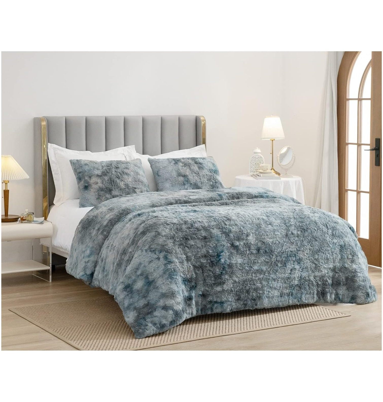 SHALALA Faux Fur Comforter King Size,Ultra Soft Tie Dye Bedding
