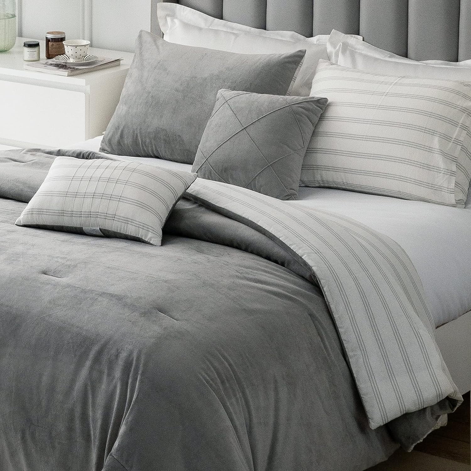 SHALALA Velvet Comforter Sets Queen Size,Stripe Quilting Lightweight