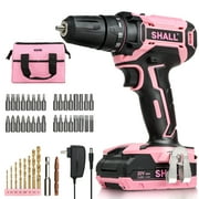 SHALL 20V Cordless Drill Set, Power Drill Cordless, Pink Electric Drill with 34pcs Drill Bit Set