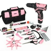 SHALL 222-Piece Cordless Drill Set, 12V Electric Drill Sets Combo Kit with Pink Tool Bag for Women