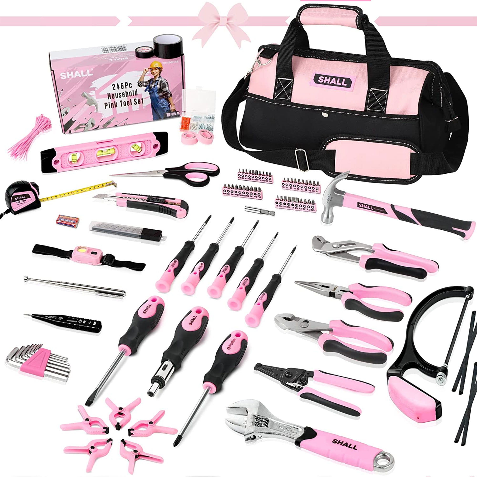 Pink Tool Set Acosea 223-pieces for Women Tool Kit with 13-inch Wide Mouth Open Bag The Basic Set Is Perfect Home Maintenance at MechanicSurplus.com