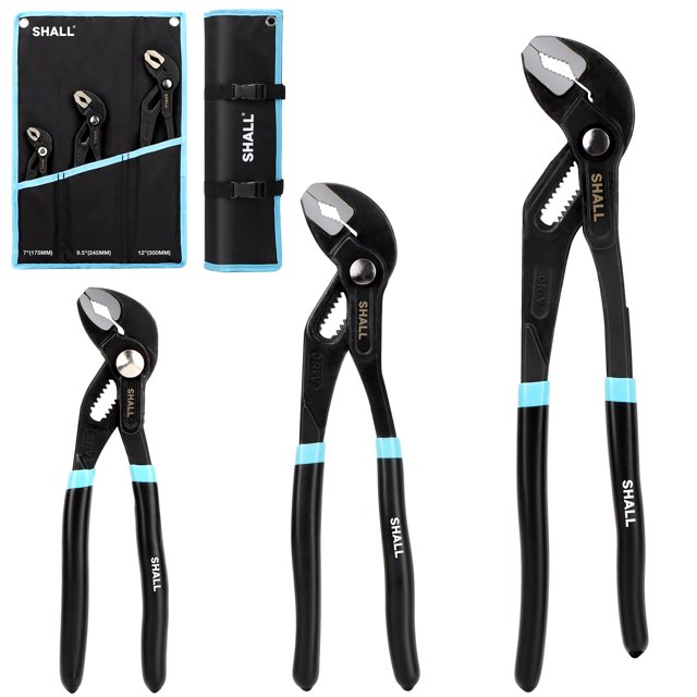 SHALL 3Piece Groove Joint Pliers Set (12, 9.5, 7 Inch), Adjustable Cr