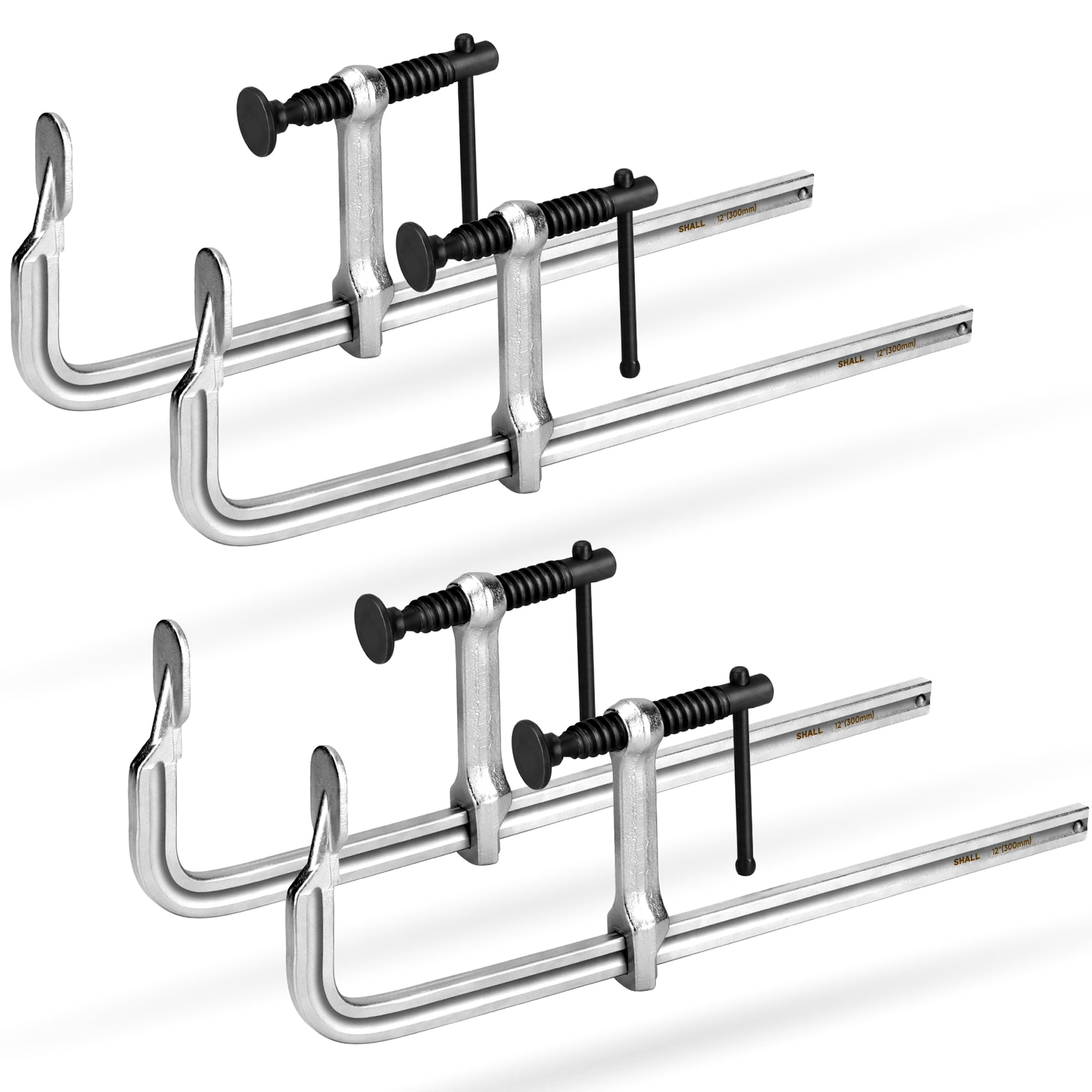 SHALL 4Pack Bar Clamp Set, 12Inch Drop Steel Bar Clamps, Bar Clamps for Woodworking
