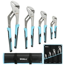 SHALL 4-Piece Groove Joint Pliers Set, 12/10/8/6 Inch Adjustable Water Pump Pliers with Cushion grip, Tongue and Groove Pliers w/Tool Roll Bag for Home Repair, Plumbing, Gripping, Nuts, Bolts