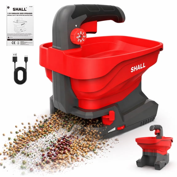 SHALL Battery Powered Fertilizer Spreader for Lawns, 7.2V Rechargeable Seed Spreader with 8-Level Settings and 3.3L Large Capacity, Spreading up to 6458 sq.ft
