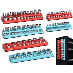 SHALL Magnetic Socket Organizer for Tool Box Drawer, 6-Piece SAE & Metric Socket Set Includes 1/4", 3/8", 1/2" Socket Drive Trays