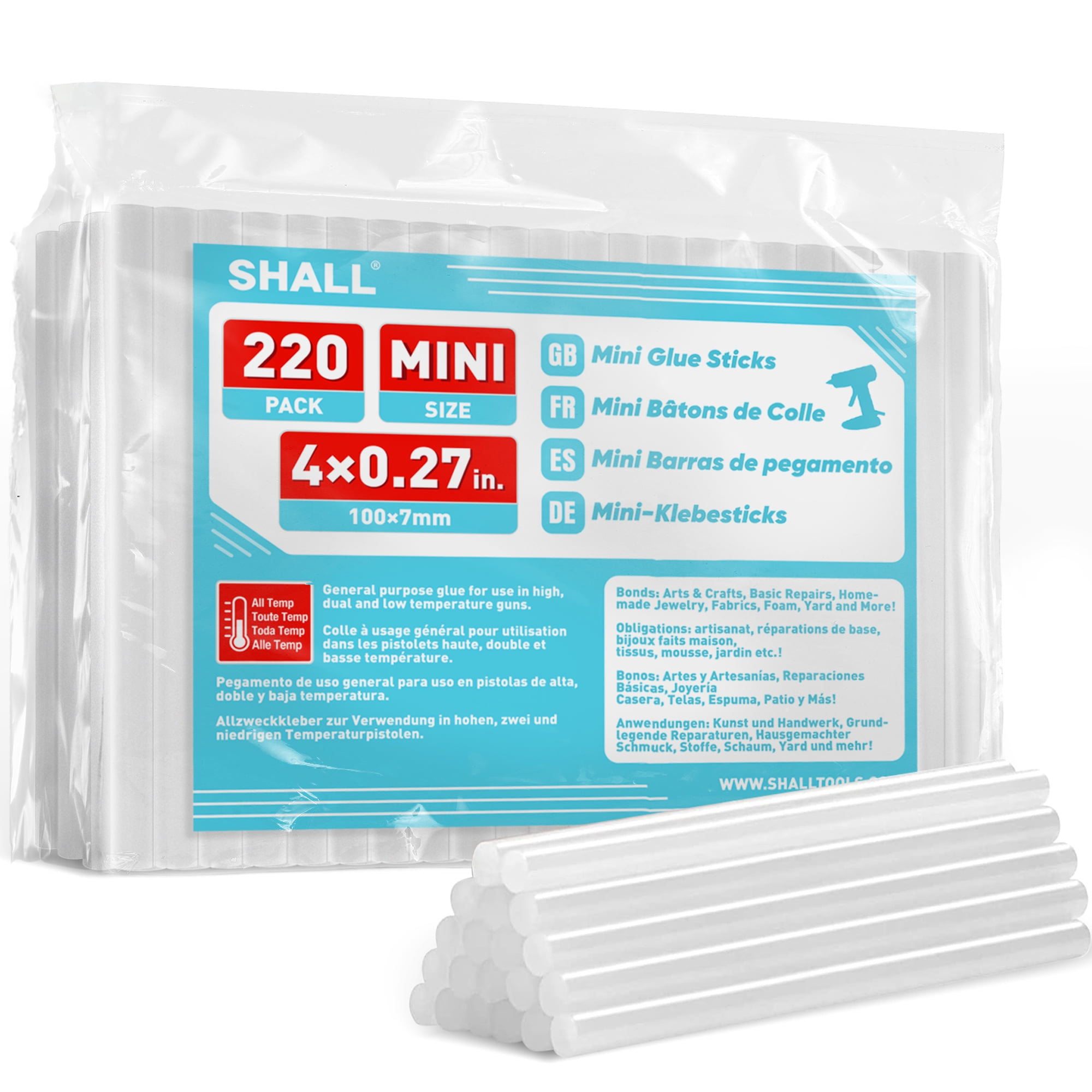SHALL Mini Hot Glue Sticks, 0.27” Dia x 4” Long, 220-pack Clear Hot Melt  Glue Gun Sticks for All-Temp Mini Glue Guns, Multipurpose for Kids Adults  DIY