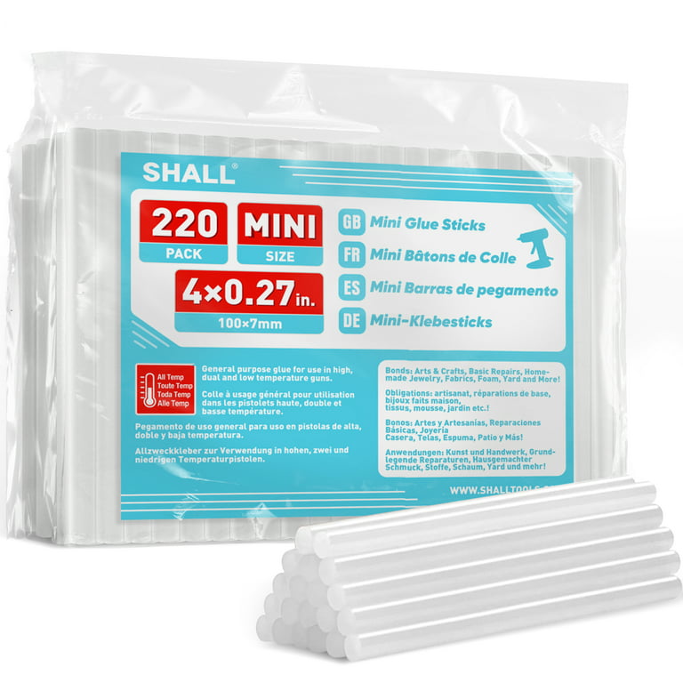 SHALL Mini Hot Glue Sticks, 0.27” Dia x 8” Long, 100-pack Clear Hot Melt  Glue Gun Sticks for All-Temp Mini Glue Guns, Multipurpose for Kids Adults  DIY