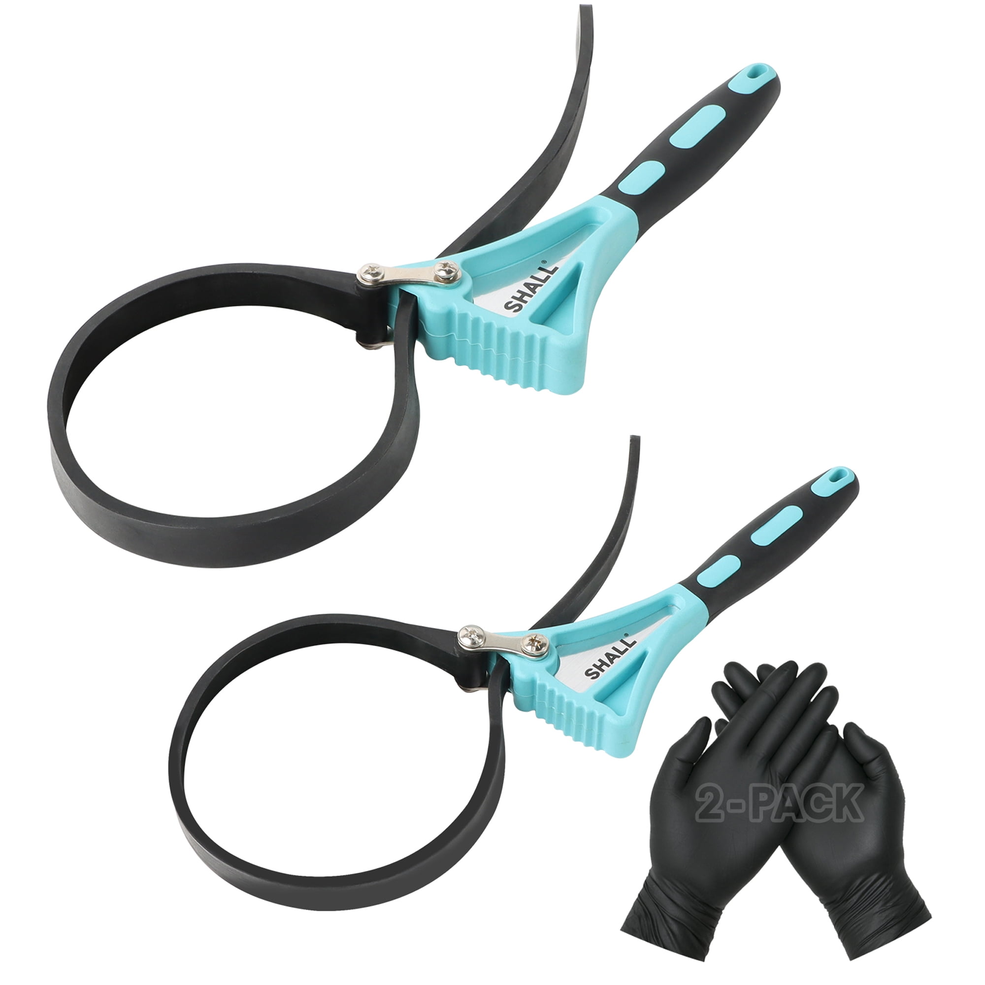 SHALL Oil Filter Wrench Set Rubber Strap Wrench 2-Pack PVC Gloves