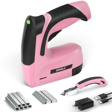 SHALL Pink Electric Staple Gun, 2 in 1 Cordless Staple Gun for Wood, 4V Rechargeable Brad Nailer Kit w/ 2500 Staples Nails, Staple Remover & Fast Charger for Crafts, DIY, Decoration