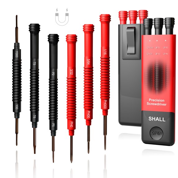 SHALL Precision Screwdriver Set with Case, 6pcs Small Screwdriver Set, Magnetic Mini Screwdriver Set Screw Driver Set for Laptop, Glasses, Watch, Phone, Electronics