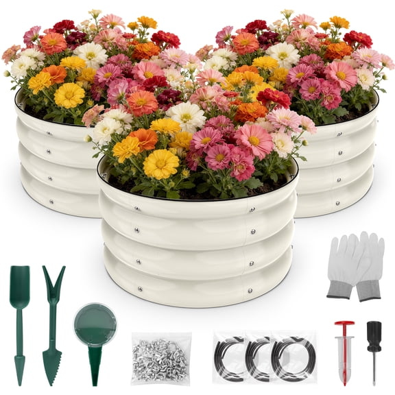 SHALL 2x2x1ft Galvanized Raised Garden Bed Kit, 3 Pcs Rot-Resistant Metal Planter Boxes Outdoor for Vegetables Flowers, White