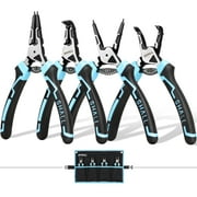 SHALL Snap Ring Pliers Set, 4PCS Heavy Duty 7-Inch Internal External Circlip Pliers, Straight Bent C-clip Pliers Lock Ring Pliers 5/64" Tip, Reverse Pliers for Ring Remover Retaining w/Portable Pouch