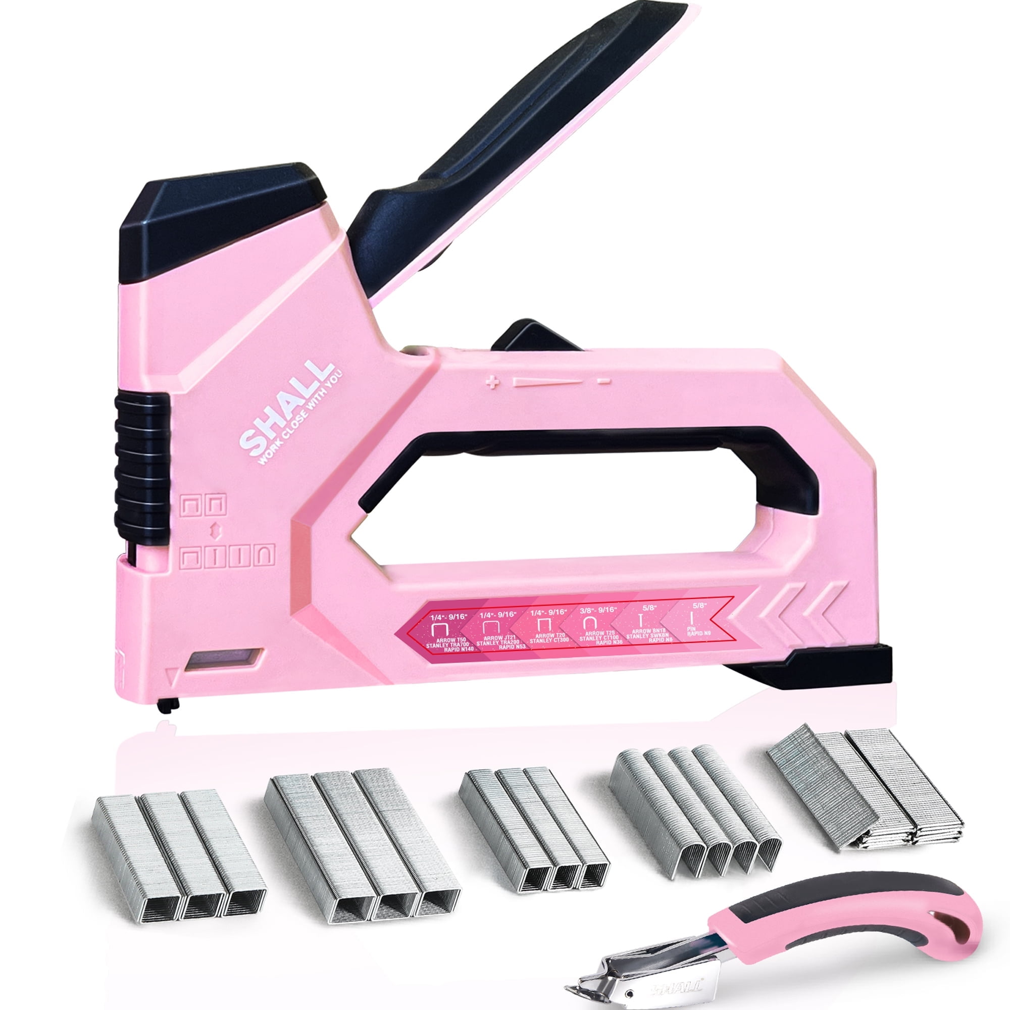 SHALL 6 in 1 Staple Gun Heavy Duty Pink Heavy Duty Staple Gun with 4000 Counts Staples Women Staple Gun for Wood with Stapler Remover