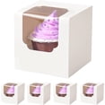 thumbnail image 1 of SHALLIVE 100 Pcs Individual Cupcake boxes White with Inserts, Auto Pop up 3.5 inches Treat Boxes with Window for Hot Cocoa Bombs and Cookies., 1 of 6