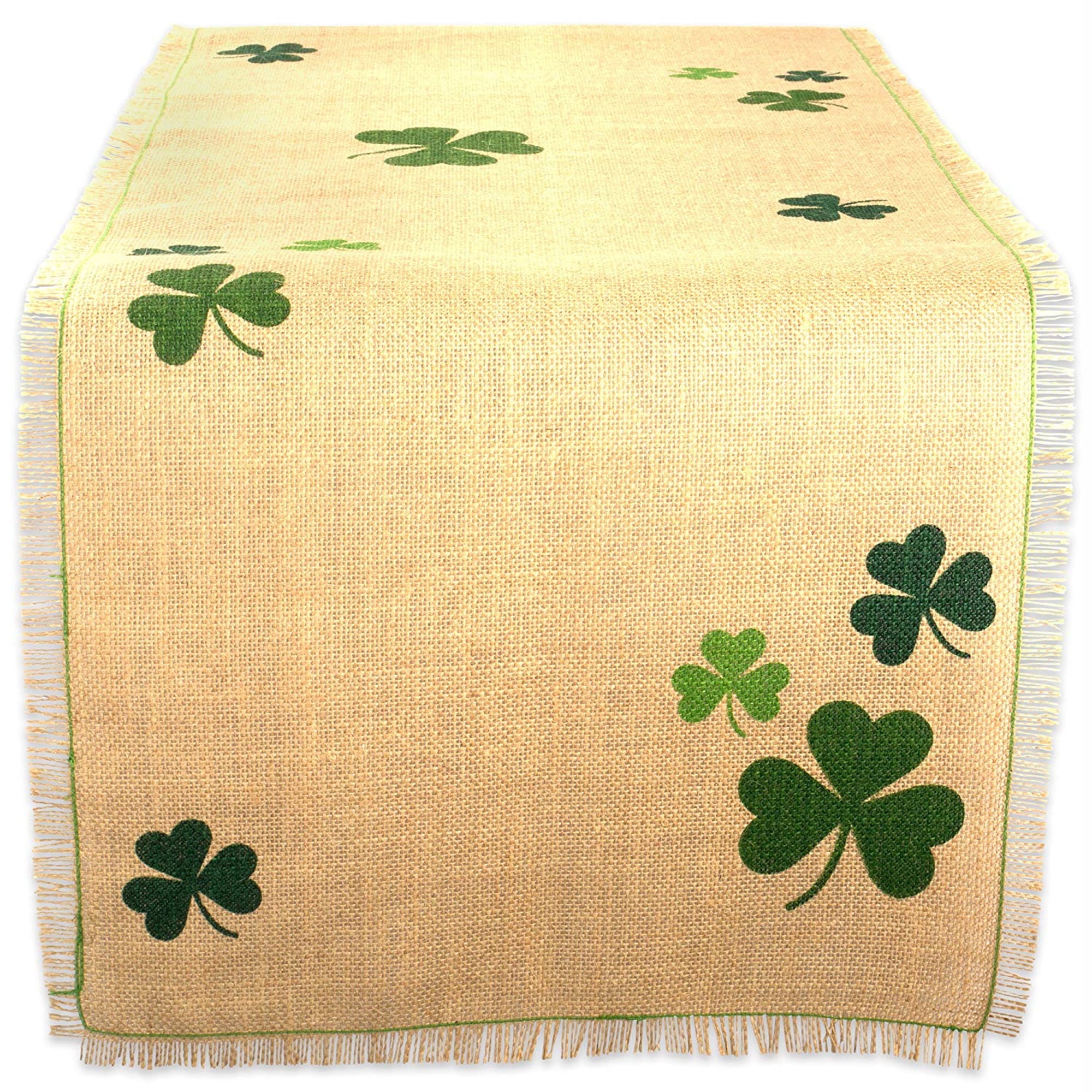 Shamrock Printed Jute Table Runner, 14x74 Beige and Green